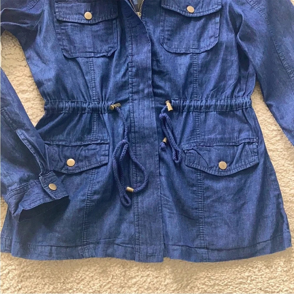 Hooded, Front Zip Denim Jacket - Picture 4 of 10